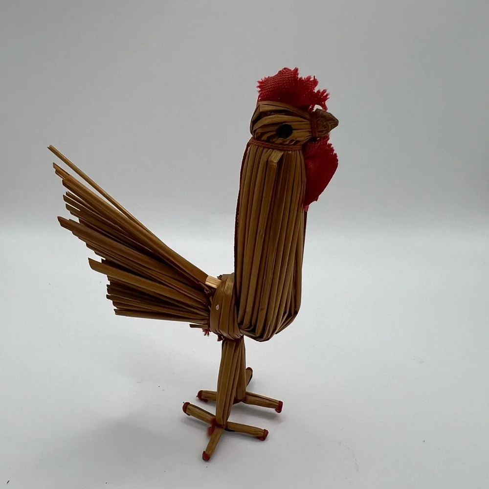 Vintage Handmade Straw Rooster Chicken Figurine Traditional Tuppen Ture Collecti